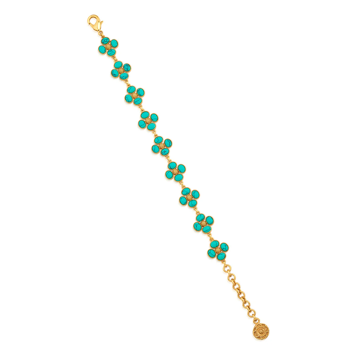 Berry Clover Link Bracelet, 7"+2" - Turquoise - Image 3