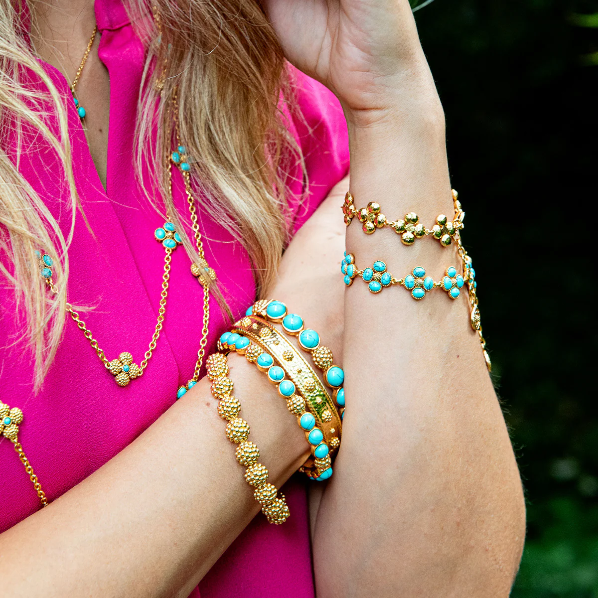 Berry Clover Link Bracelet, 7"+2" - Turquoise - Image 4