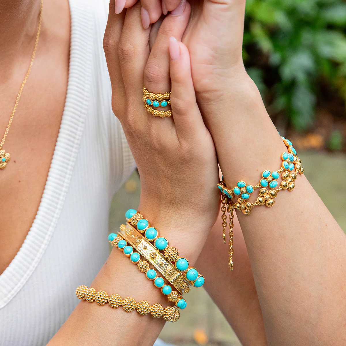 Berry Clover Link Bracelet, 7"+2" - Turquoise - Image 5