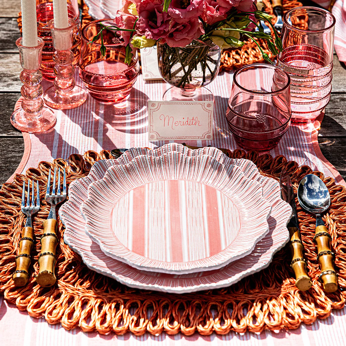 Cabana Stripe Melamine Dessert/Salad Plate Set/4 - Coral - Image 4