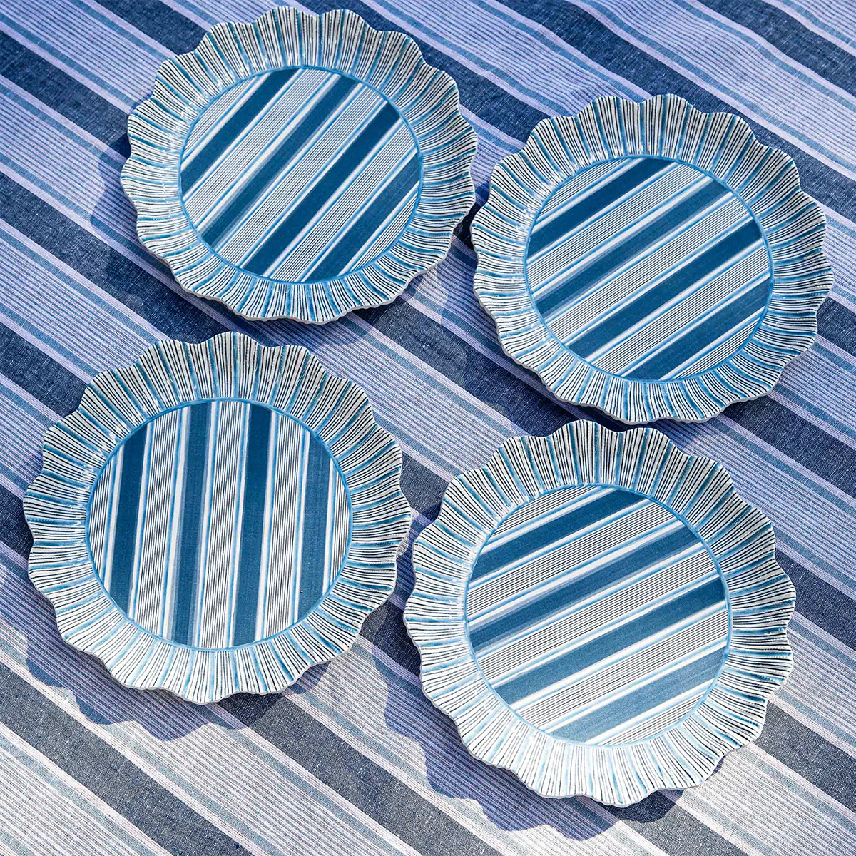 Cabana Stripe Melamine Dinner Plate Set/4 - Ocean - Image 4