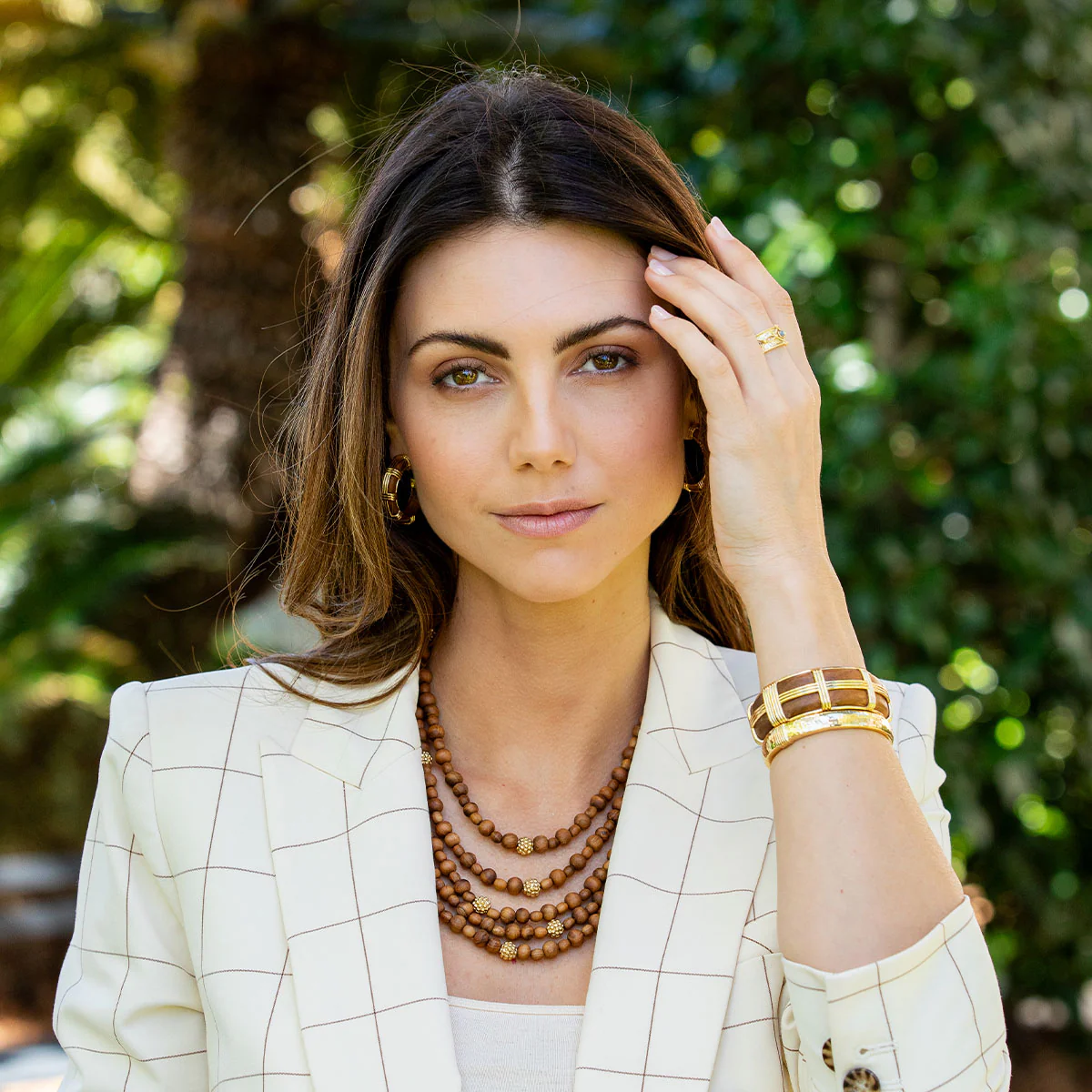 Earth Goddess Beads 5-Strand Necklace, 18"+2'' - Teak - Image 5