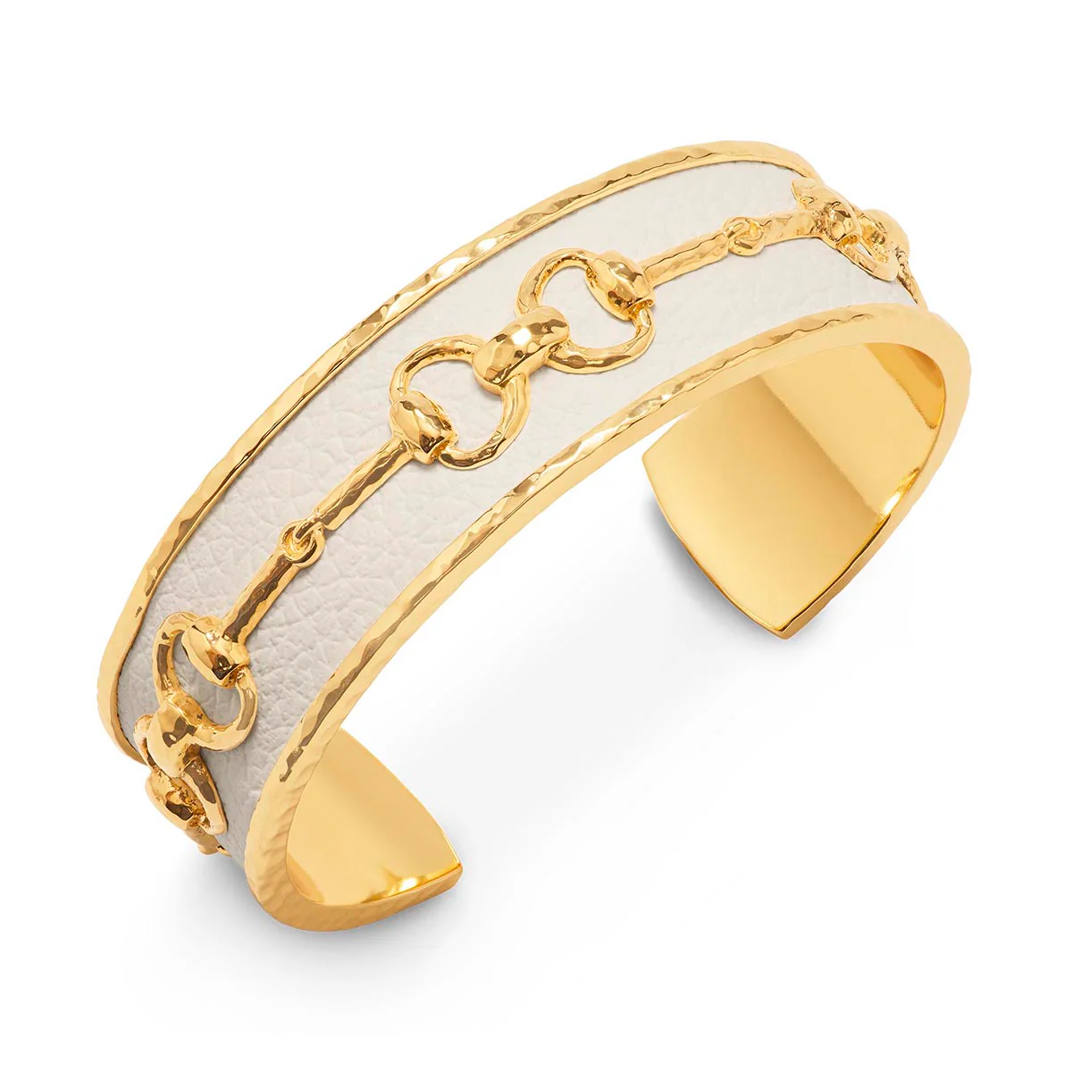 Equestrian Snaffle Bit Cuff - Vegan White Leather - Image 4