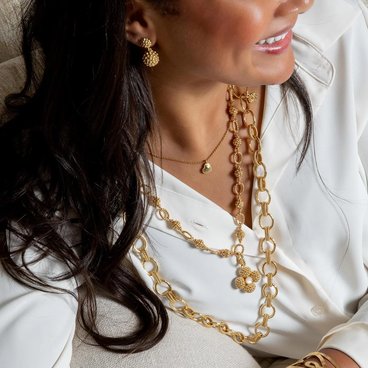 Love Heart Charm Necklace, 16"+2" - Gold - Image 5