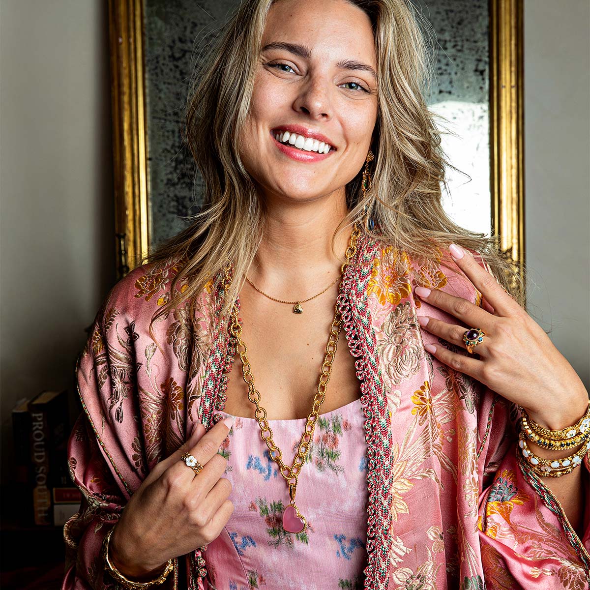 Love Heart Charm Necklace, 16"+2" - Gold - Image 7