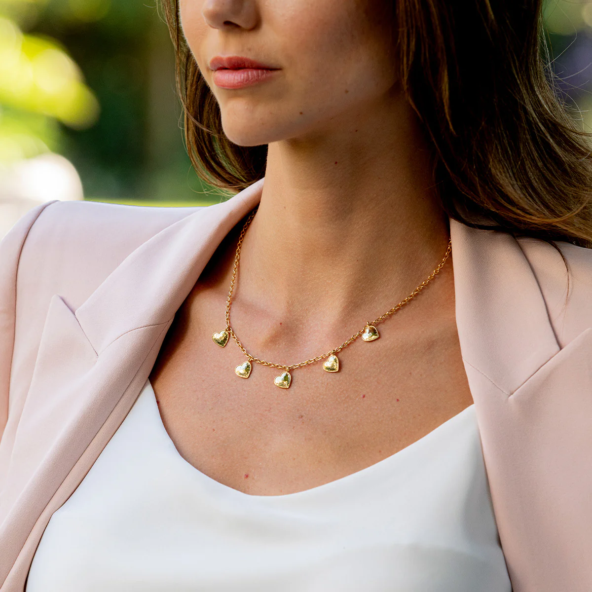 Love Heart Multi-Station Necklace, 16"+2" - Gold - Image 5