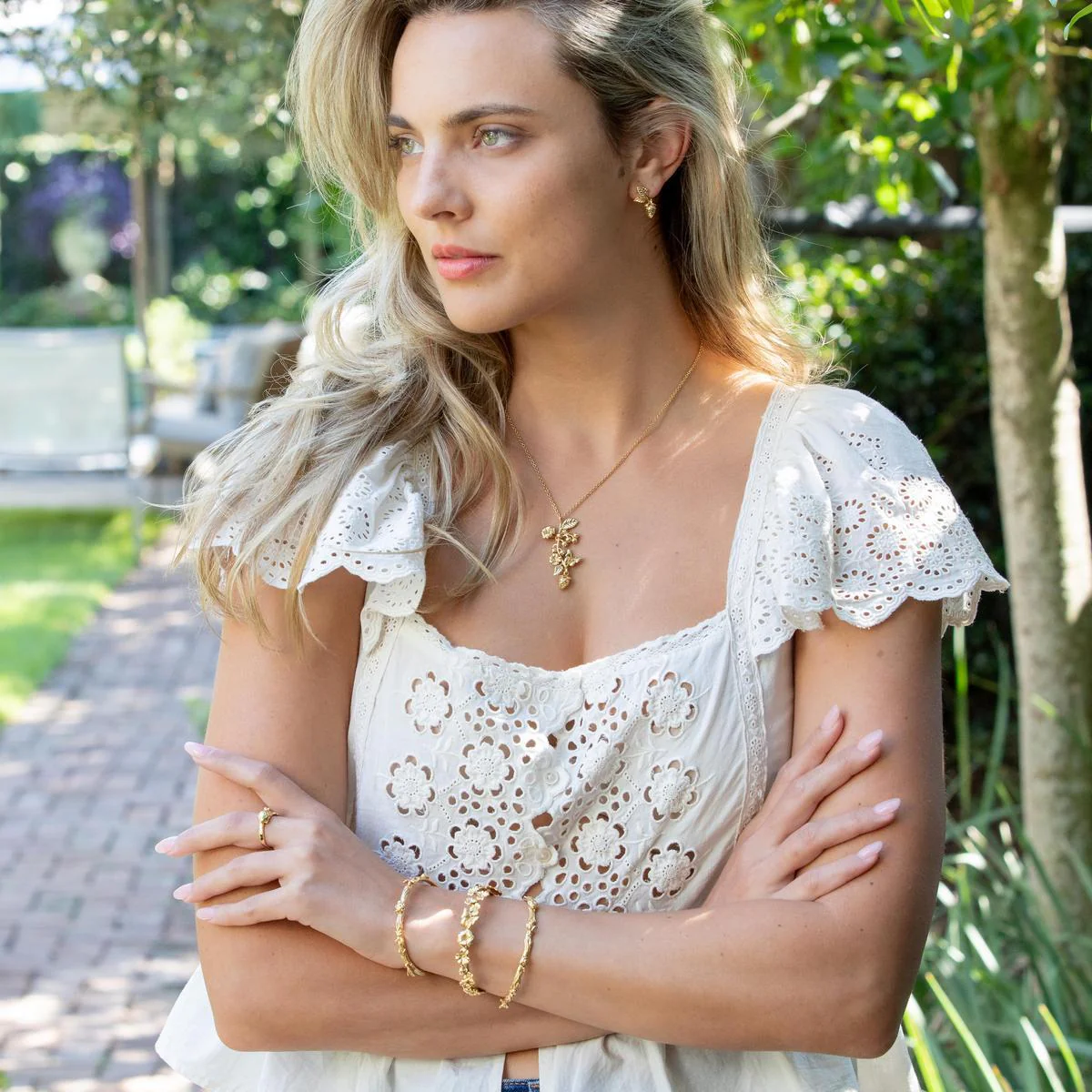 Meadow Walk Bouquet Charm Necklace, 16"+2" - Gold - Image 5