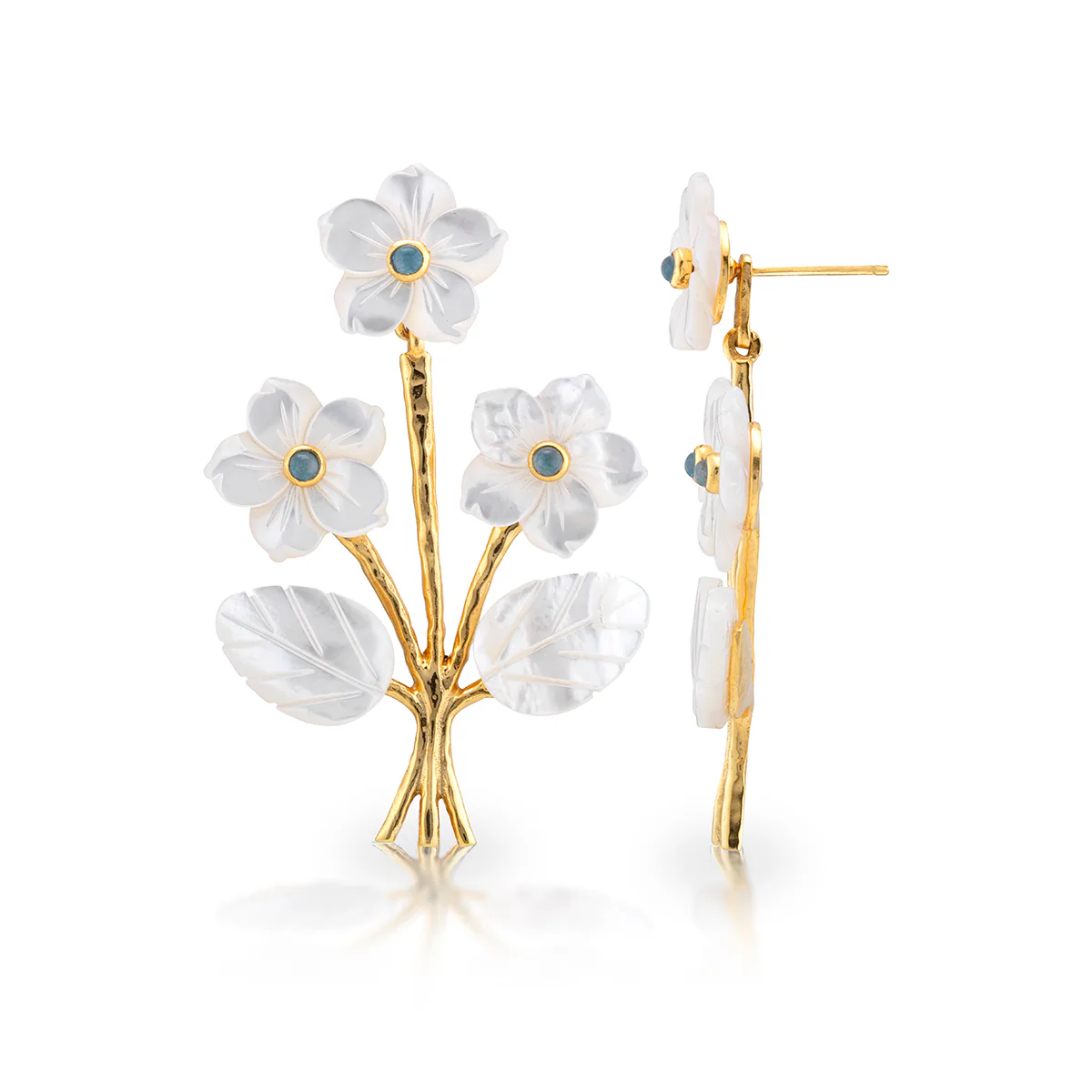 Mermaid Garden Convertible Bouquet Post Earrings - MOP/Ocean Jade - Image 3