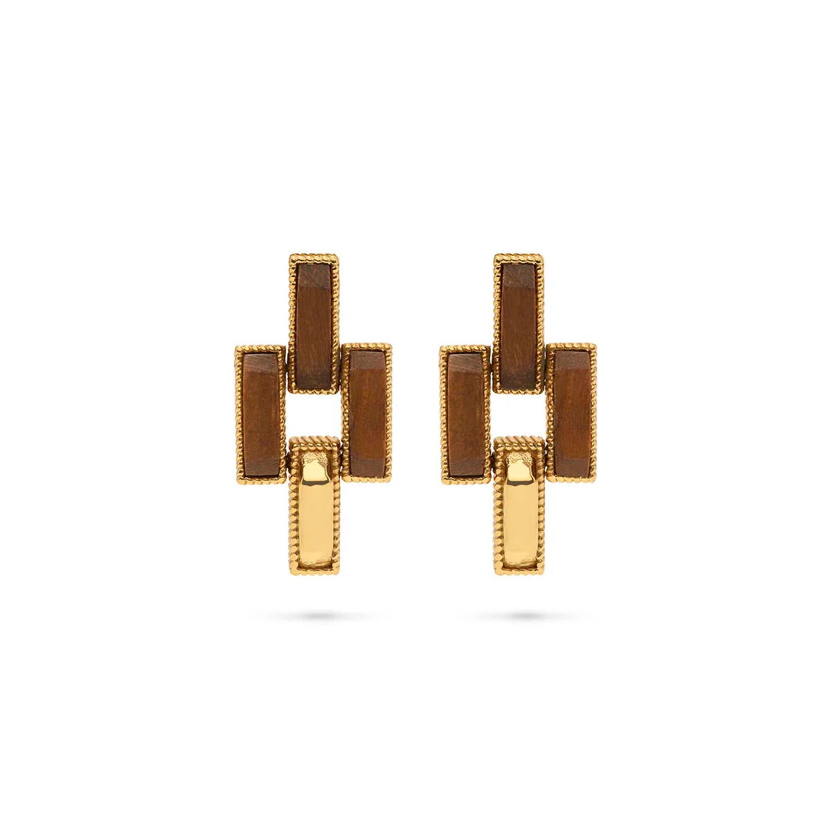Pathway Post Small Link Earrings - Gold/Teak - Image 3