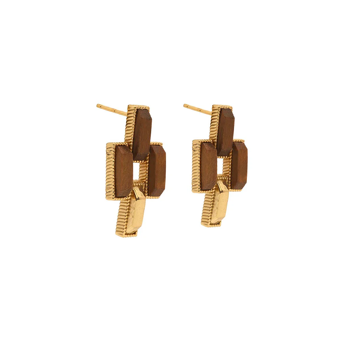 Pathway Post Small Link Earrings - Gold/Teak - Image 4